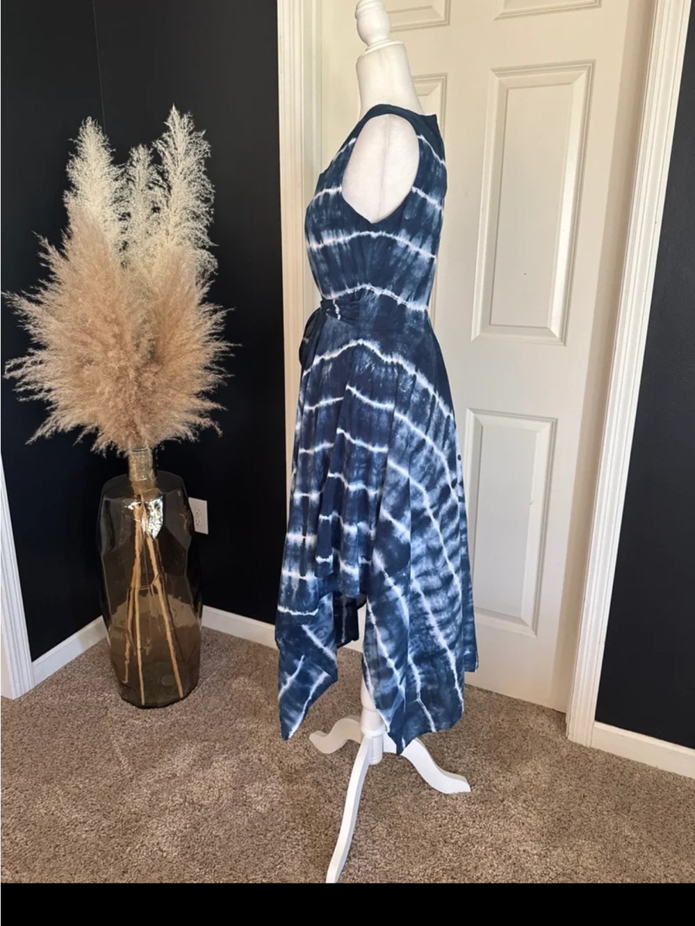 Vintage Studio West 100% Cotton Blue/White Tie-Dye Handkerchief Midi Dress
Med - Picture 3 of 12